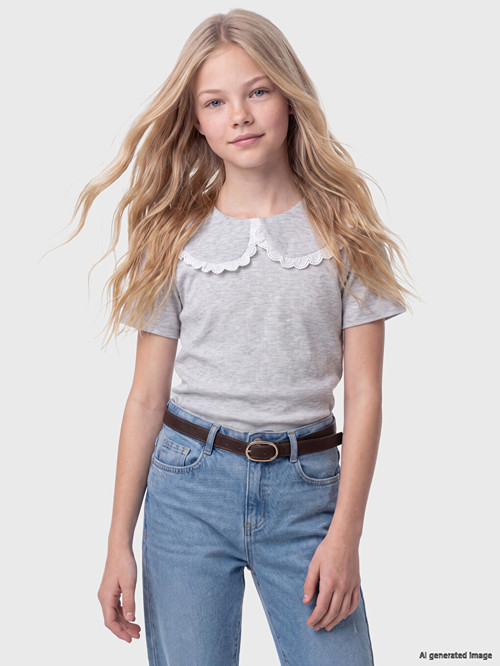 LCW Kids Gri Bebe Yaka Kız Çocuk Tişört