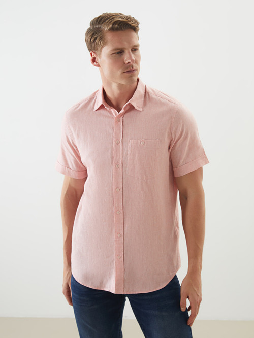 LCWAIKIKI Classic Pembe Regular Fit Keten Karışımlı Erkek Gömlek