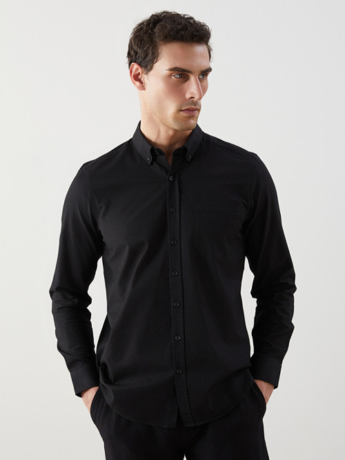 LCWAIKIKI Classic Siyah Regular Fit Uzun Kollu Oxford Erkek Gömlek