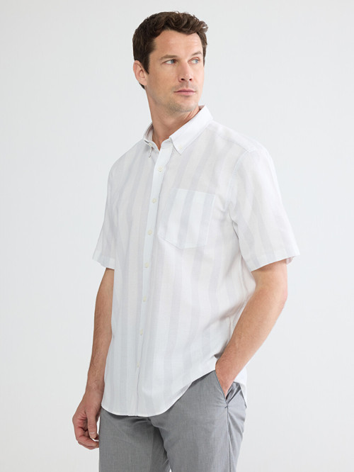 LCWAIKIKI Classic Gri Regular Fit Çizgili Armürlü Erkek Gömlek