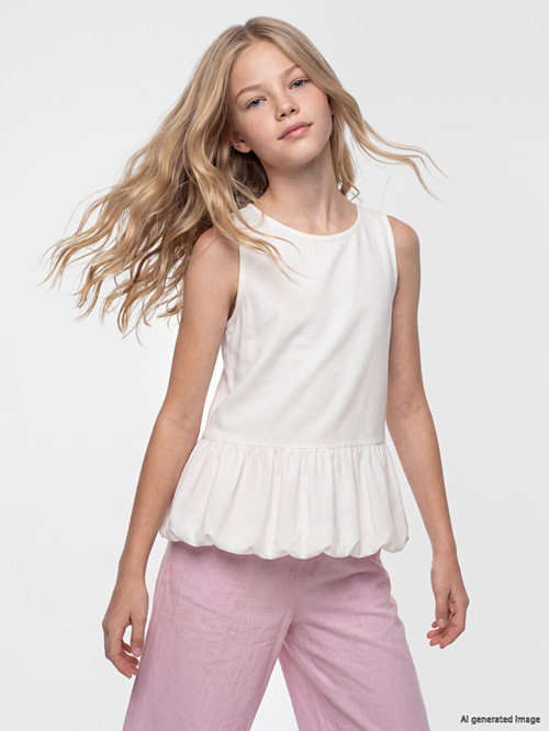 LCW Kids Ekru Kız Çocuk Gabardin Peplum Bluz