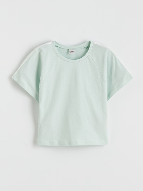 LC WAIKIKI Turkuaz Bisiklet Yaka Reglan Kollu Kız Çocuk Tişört