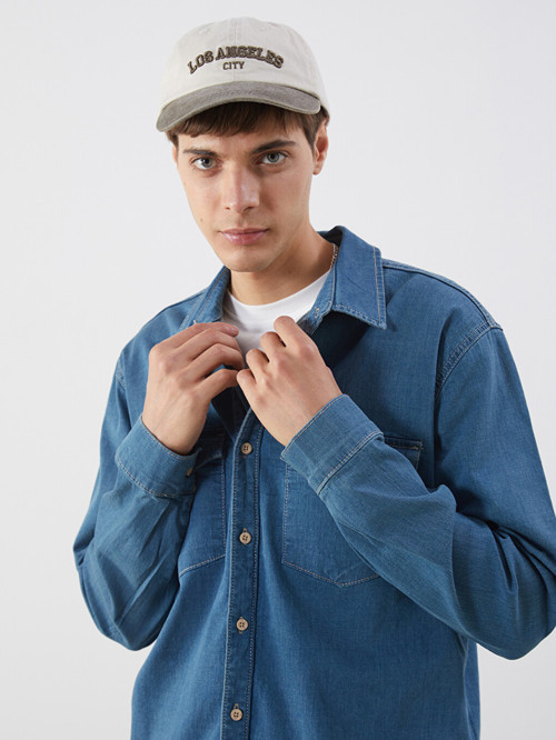 LCW Jeans Yeşil Regular Fit Uzun Kollu Erkek Jean Gömlek