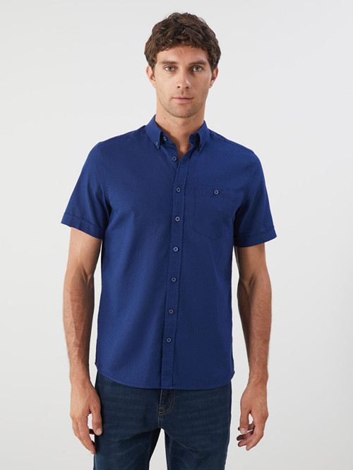 LCWAIKIKI Classic Lacivert Regular Fit Keten Karışımlı Erkek Gömlek