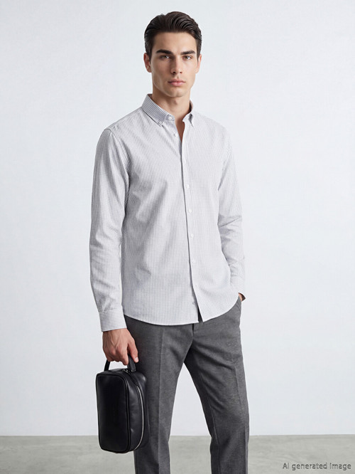 LCW BUSINESS Gri Regular Fit Ekose Erkek Gömlek