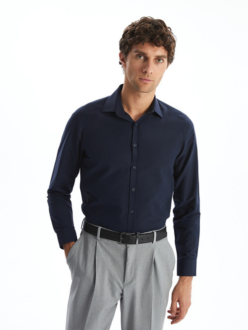 LCW BUSINESS Lacivert Slim Fit Uzun Kollu Poplin Erkek Gömlek