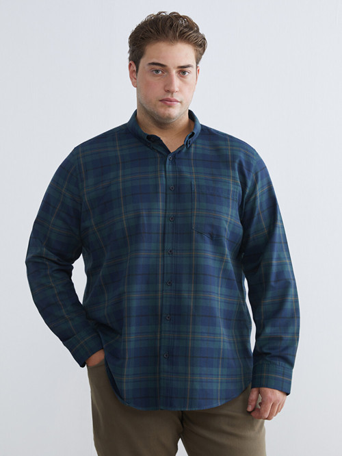 LCWAIKIKI Classic Yeşil Regular Fit Uzun Kollu Ekose Gabardin Erkek Gömlek