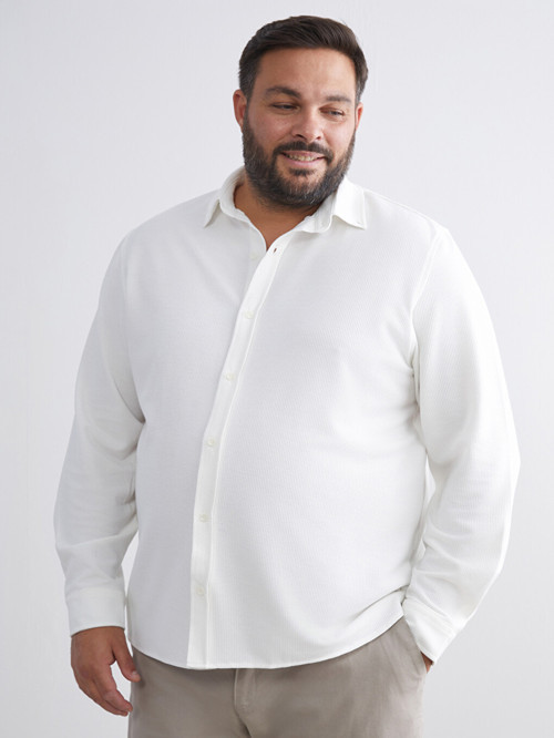 LCW Vision Beyaz Büyük Beden Slim Fit Uzun Kollu Erkek Gömlek