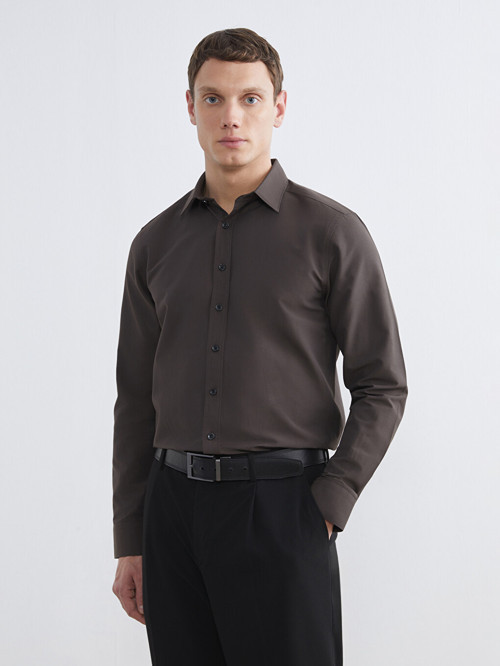 LCW BUSINESS Kahverengi Regular Fit Uzun Kollu Erkek Gömlek