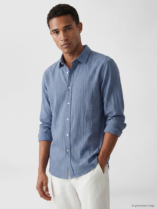 LCW Vision İndigo Regular Fit %100 Keten Erkek Gömlek