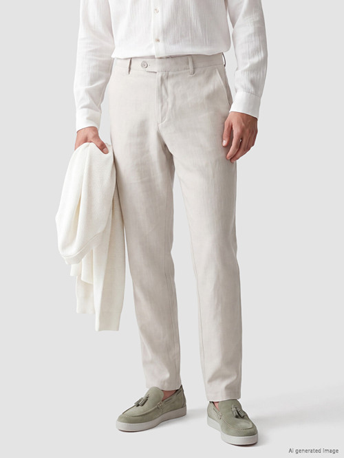 LCW ECO Gri Regular Fit Keten Görünümlü Erkek Chino Pantolon