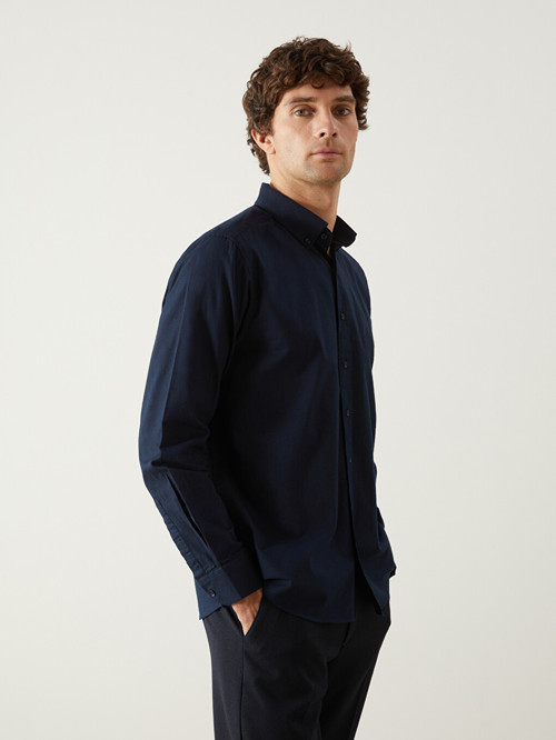 LCW Vision Lacivert Slim Fit Uzun Kollu Oxford Erkek Gömlek