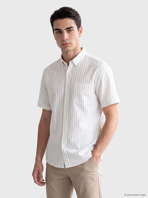 LCWAIKIKI Classic Sarı Regular Fit Çizgili Poplin Erkek Gömlek