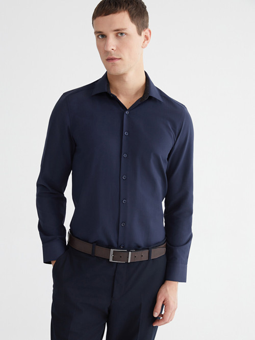 LCW BUSINESS Lacivert Slim Fit Uzun Kollu Poplin Erkek Gömlek