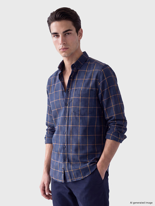 LCWAIKIKI Classic Sarı Regular Fit Ekose Erkek Gömlek