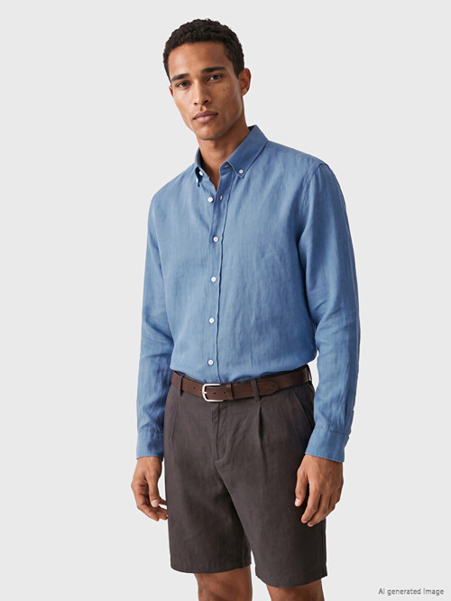 LCW Vision İndigo Regular Fit Keten Karışımlı Erkek Gömlek