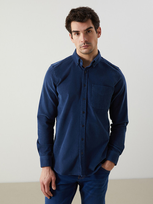 LCWAIKIKI Classic Lacivert Regular Fit Uzun Kollu Kadife Erkek Gömlek