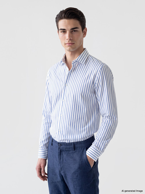 LCW BUSINESS Lacivert Slim Fit Çizgili Gabardin Erkek Gömlek