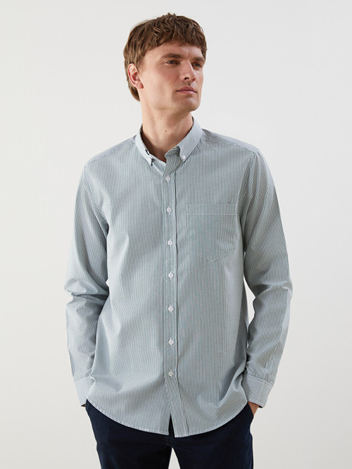 LCWAIKIKI Classic Yeşil Regular Fit Uzun Kollu Çizgili Poplin Erkek Gömlek