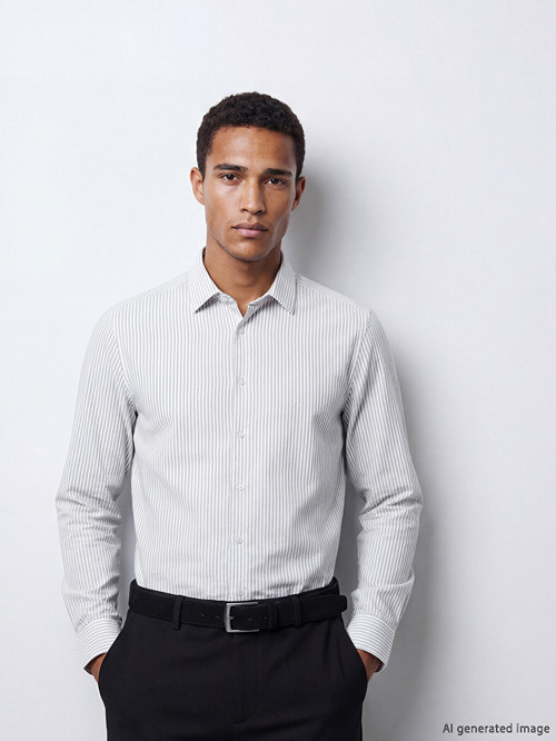LCW BUSINESS Yeşil Slim Fit Çizgili Gabardin Erkek Gömlek