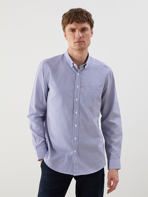 LCWAIKIKI Classic İndigo Regular Fit Uzun Kollu Çizgili Poplin Erkek Gömlek