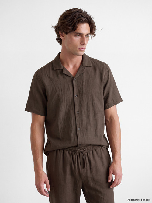 LCW Vision Kahverengi Regular Fit Müslin Erkek Gömlek
