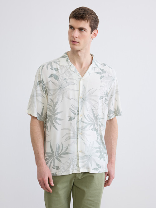 LCW Vision Haki Regular Fit Resort Yaka Desenli Erkek Gömlek