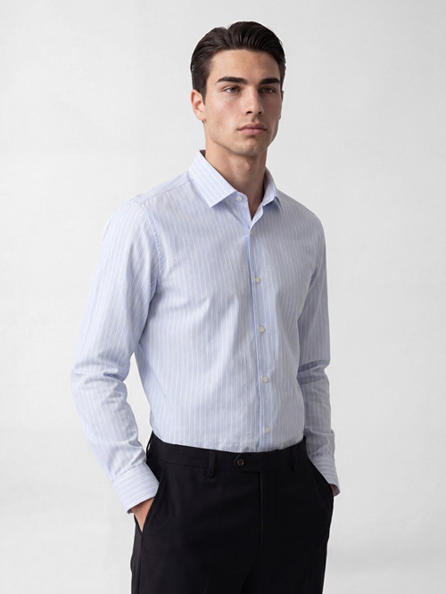 LCW BUSINESS Mavi Slim Fit Çizgili Erkek Gömlek