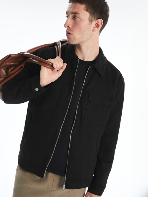 LCW Vision Siyah Slim Fit Gömlek Yaka Süet Erkek Ceket