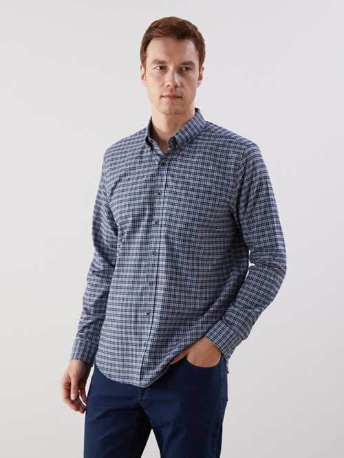 LCWAIKIKI Classic Yeşil Regular Fit Uzun Kollu Ekose Oxford Erkek Gömlek