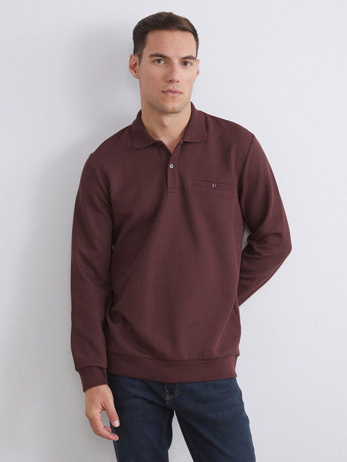 LCWAIKIKI Classic Bordo Polo Yaka Uzun Kollu Erkek Sweatshirt