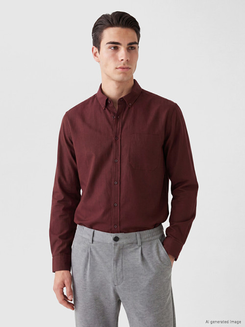 LCWAIKIKI Classic Bordo Regular Fit Erkek Gabardin Gömlek