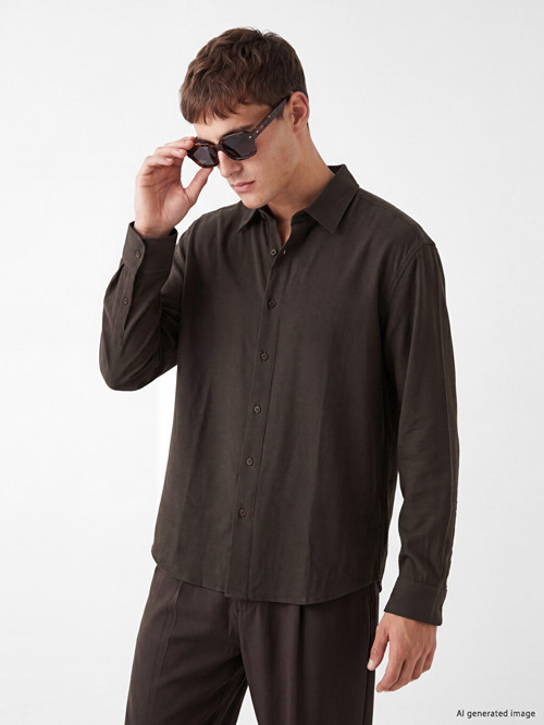 LCW Vision Kahverengi Regular Fit Armürlü Erkek Gömlek