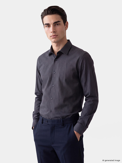 LCW BUSINESS Lacivert Regular Fit Ekose Gabardin Erkek Gömlek