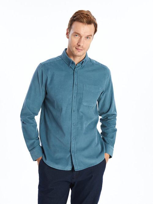 LCWAIKIKI Classic Mavi Regular Fit Uzun Kollu Kadife Erkek Gömlek