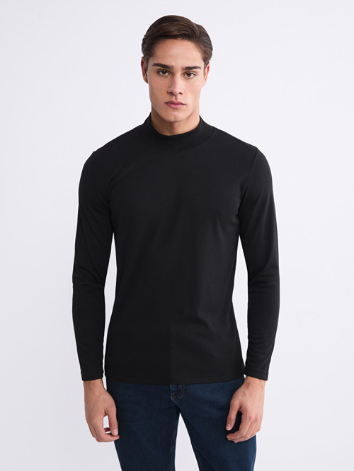 LCWAIKIKI Classic Siyah Dik Yaka Erkek Sweatshirt