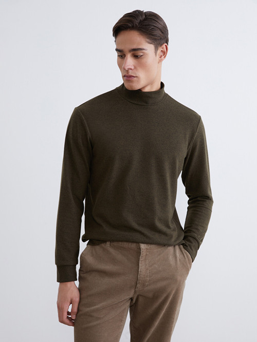 LCWAIKIKI Classic Haki Dik Yaka Erkek Sweatshirt
