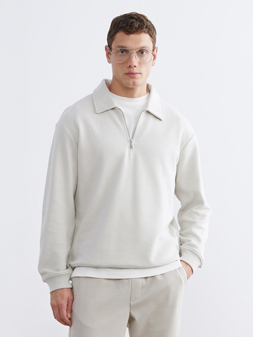 LCW Vision Bej Polo Yaka Erkek Sweatshirt