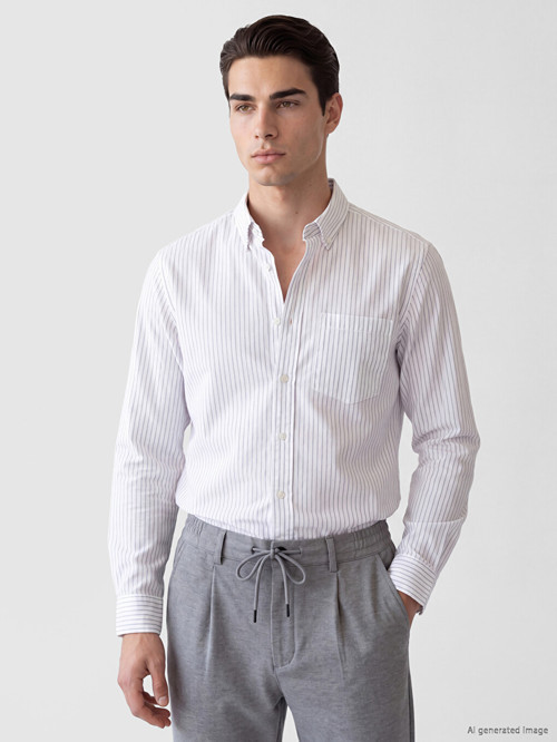 LCWAIKIKI Classic Beyaz Regular Fit Çizgiili Gabardin Erkek Gömlek