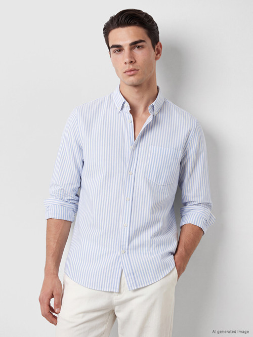 LCWAIKIKI Classic Beyaz Regular Fit Çizgili Oxford Erkek Gömlek