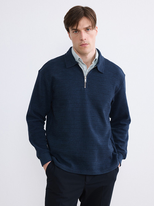 LCW Vision Lacivert Polo Yaka Erkek Sweatshirt