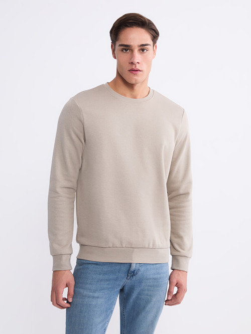 LCWAIKIKI Basic Bej Bisiklet Yaka Erkek Kalın Sweatshirt