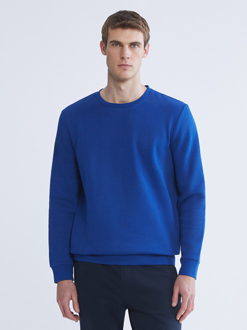 LCWAIKIKI Basic Lacivert Bisiklet Yaka Erkek Kalın Sweatshirt