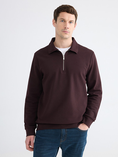 LCWAIKIKI Classic Mürdüm Polo Yaka Erkek Sweatshirt