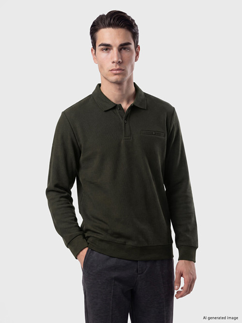 LCWAIKIKI Classic Haki Polo Yaka Erkek Sweatshirt