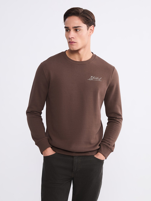 LCWAIKIKI Classic Kahverengi Bisiklet Yaka Baskılı Erkek Sweatshirt