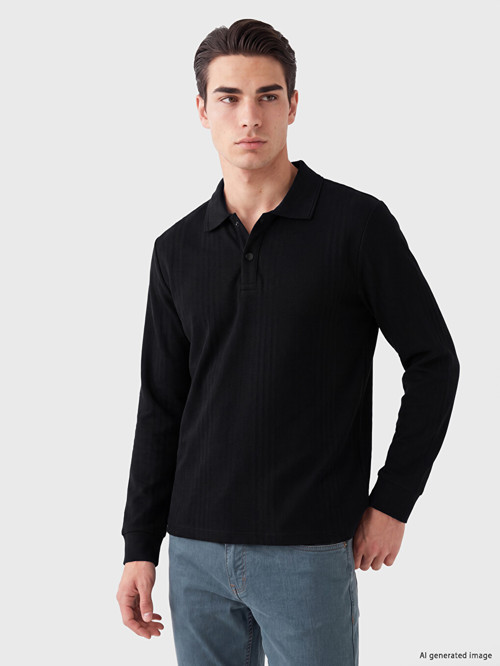LCWAIKIKI Classic Siyah Polo Yaka Erkek Sweatshirt
