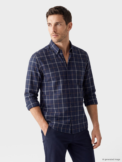 LCWAIKIKI Classic Lacivert Regular Fit Ekose Oxford Erkek Gömlek