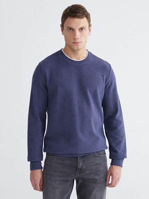 LCWAIKIKI Classic İndigo Bisiklet Yaka Erkek Sweatshirt