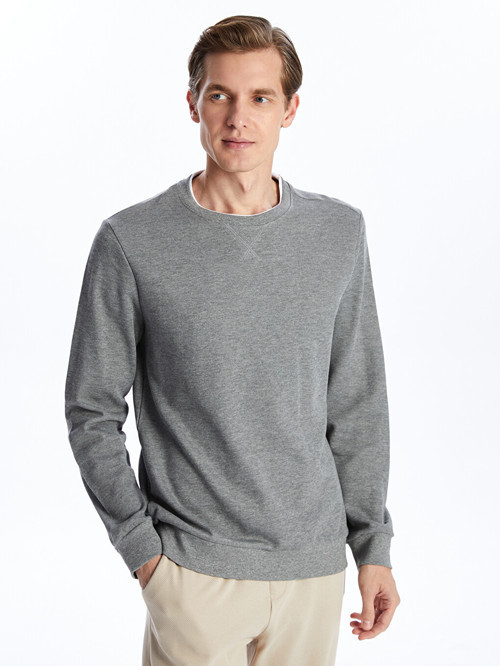 LCWAIKIKI Classic Gri Bisiklet Yaka Uzun Kollu Erkek Sweatshirt